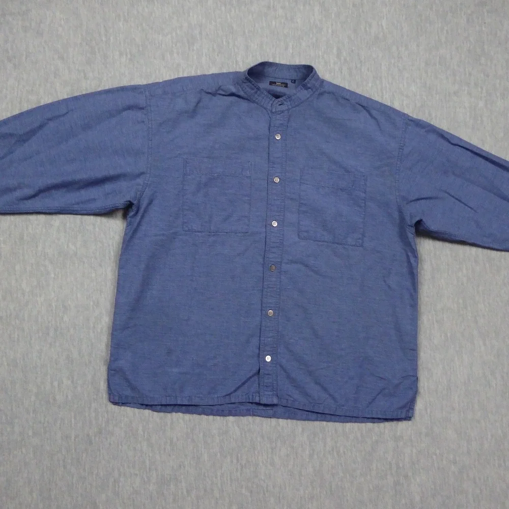 Issey Miyake The Shirts Mens Large Blue Banded Collar Long Sleeve Button Up L